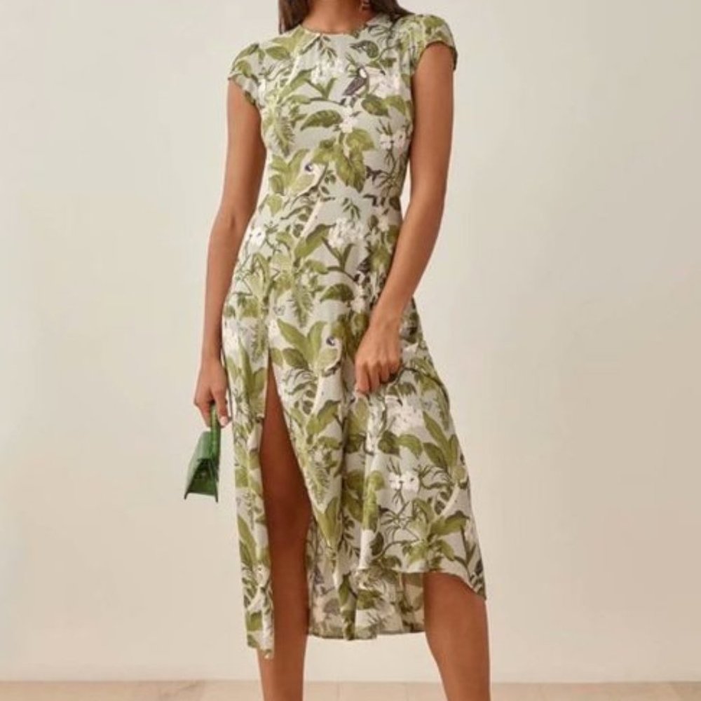 Reformation Green and White Floral Maxi Dress